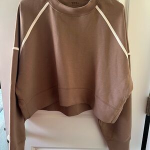 Abercrombie YPB Tan Cropped Sweatshirt with White Accents